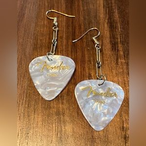 Pearl White Fender Guitar Pick Earrings